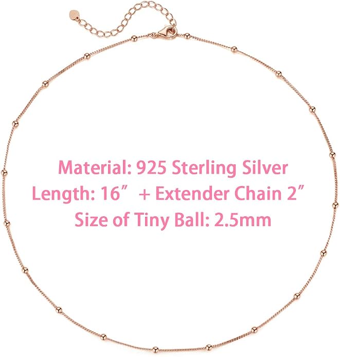 EPIRORA Choker Necklace for Women 925 Sterling Silver Gold Plated Dainty Satellite Bead Chain Pendant Minimalist Jewelry, 16''+2"