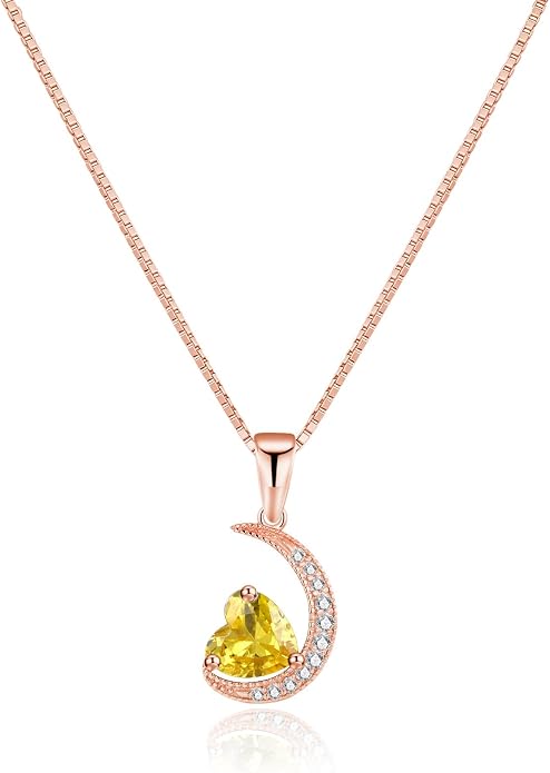 new spring White Gold Moon Pendant Sterling Silver Heart Shaped Moon Pendant Necklace for Women Jewelry Gifts for Mother's Day,Birthday and Anniversary Festivals