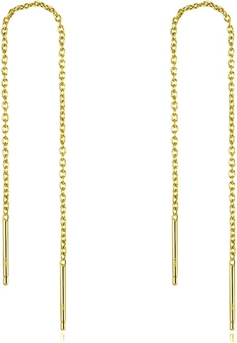 YFN Threader Earrings Sterling Silver Chain -Earrings for Women Dangle Earrings Thread Dangling Threaded Long Chain Earring Nickel Free Hypoallergenic Ear for Women