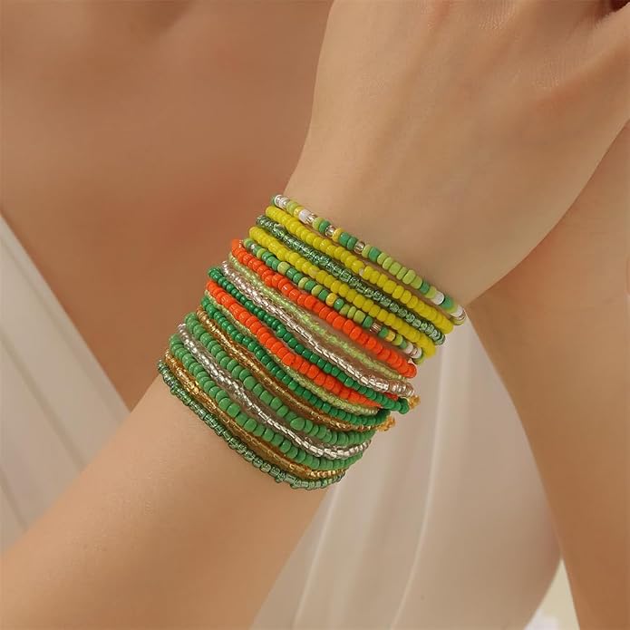 Fuqimanman2020 18Pcs Boho Stackable Beaded Bracelets for Women Colorful Handmade Multilayered Rice Beads Anklets Set Summer Beach Bohemian Jewelry Gift