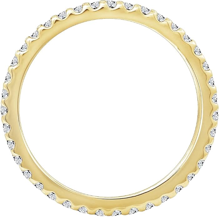Amazon Essentials Platinum or Gold Plated Sterling Silver All-Around Band Ring set with Round Infinite Elements Cubic Zirconia