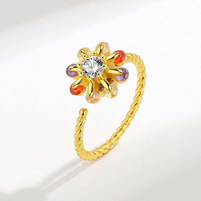 Sunflower Fidget Ring for Women Spinning Rings Adjustable Anxiety Ring for Teens Birthday Gift for Daughter Mom You Are My Sunshine Spinner Rings