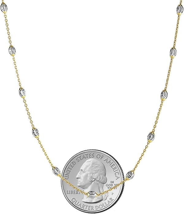 Savlano 18K Gold Plated Over 925 Sterling Silver Station Oval Moon Bead Necklace Chain For Women. Silver, Gold, Rose Gold - Made in Italy Comes With a Gift Box