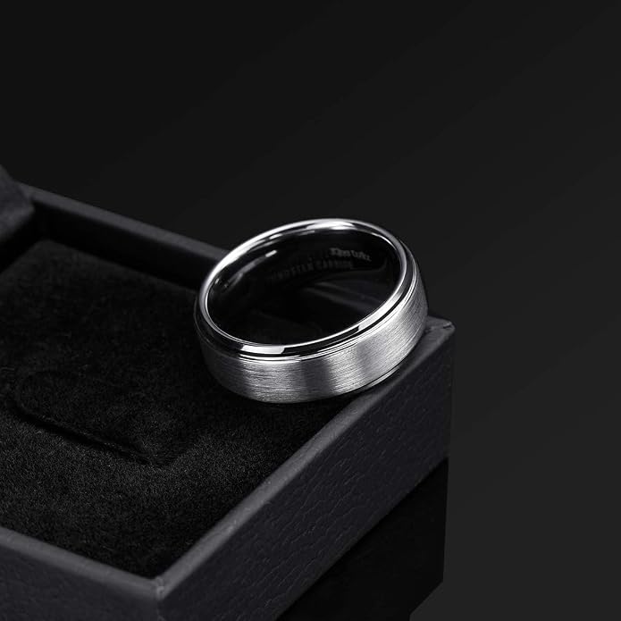 Hioleegi Mens Wedding Bands Tungsten Carbide Rings Basic 8mm Black Matt Classic, Anti-Scracth and Durable for All Occasions to Wear, Beveled Polished Edge Comfortable Fit