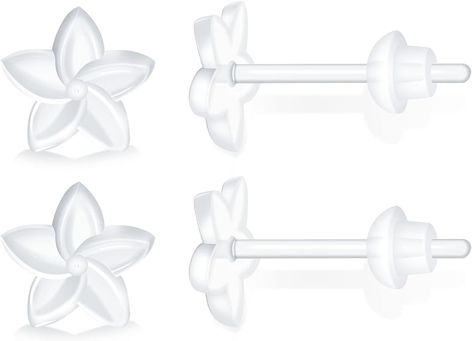6 Pairs Invisible Plastic Post Earrings For Sensitive Ears - Clear, Sports & Work