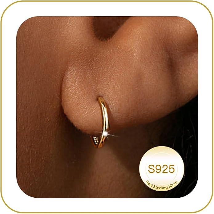 Carffordo 925 Sterling Silver Hoop Earrings - Small Huggie Earrings for Women, Hypoallergenic Trendy Cartilage Silver Earrings, Lightweight Jewelry