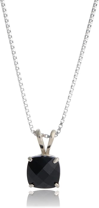 MAX + STONE 925 Sterling Silver Cushion Cut Birthstone Necklace for Women | 6mm Hypoallergenic Solitaire Necklace | Gemstone Pendant Necklaces with 18 inch Box Chain