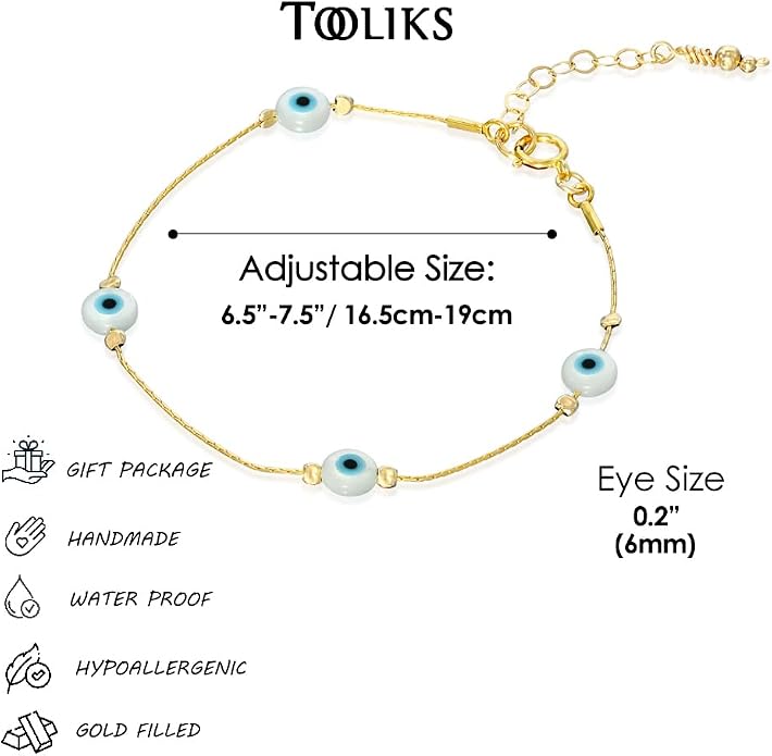 Minimalist Evil Eye Charm Bracelet – Handmade Delicate Good Luck Jewelry for Women – Adjustable 6.5” + 1” Extender