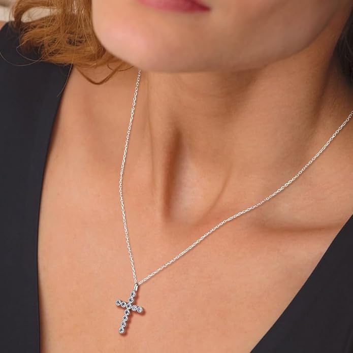 Sterling Silver Cross Necklace for Women Birthstone Religious Jewelry