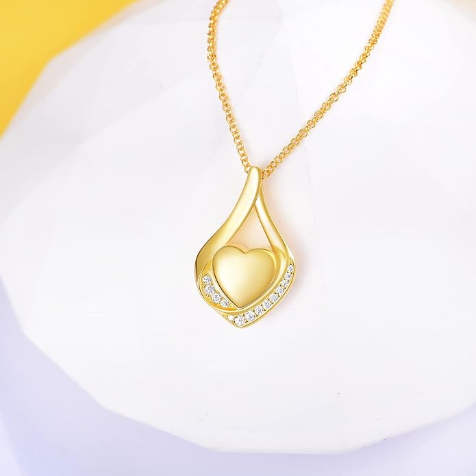 Cremation Jewelry 925 Sterling Silver Teardrop Urn Necklace for Ashes Heart Shape Memorial Keepsake Pendant for Human Ashes for Women Gift