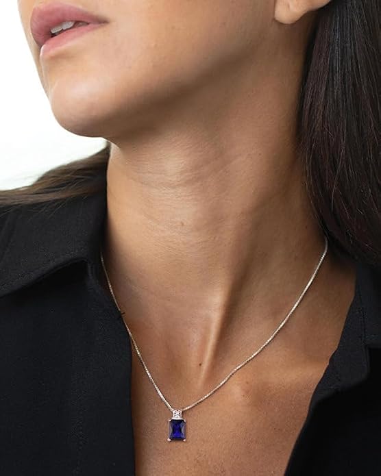 STARCHENIE Princess/Emerald Cut Birthstone Pendant Necklace for Women 925 Sterling Silver Birthday Anniversary Jewelry Gifts