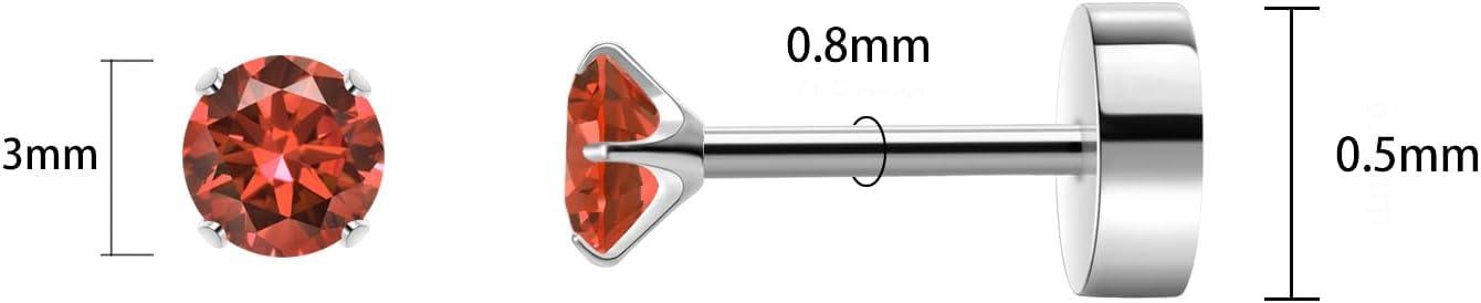 Titanium Earrings for Women Stud Earrings Cubic Zirconia Dainty Screw Flat Back Hypoallergenic Earrings for Women for Multiple Cartilage Helix Conch Tragus Piercing Jewelry for Sensitive Ears