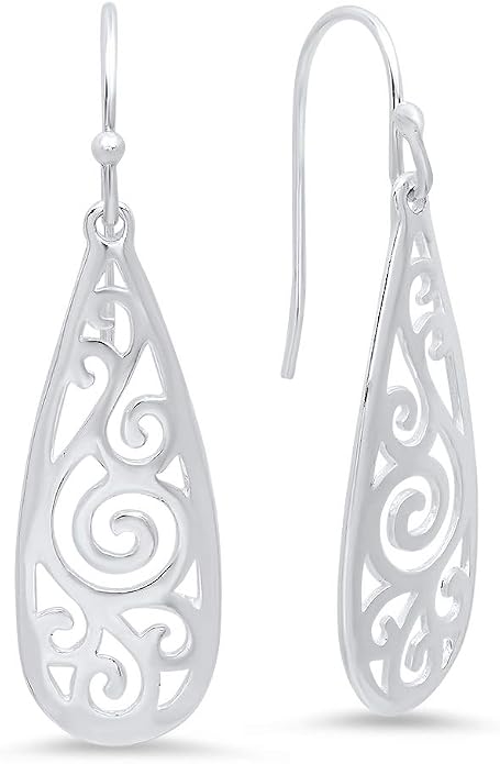 MAX + STONE 925 Filigree Sterling Silver Teardrop Dangle Anti-tarnishing Statement Earrings for Women