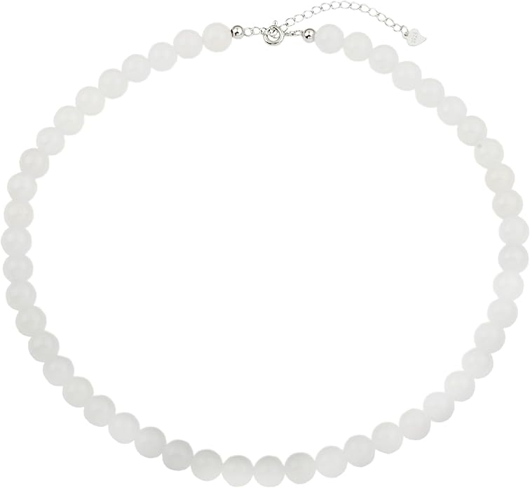Kakikaki Natural Agate Choker Necklace Sterling Silver Round Beads Strand Necklace for Women