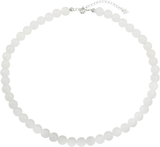 Kakikaki Natural Agate Choker Necklace Sterling Silver Round Beads Strand Necklace for Women