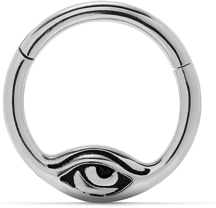 PUNKYOUTH Titanium 16G Septum Nose Ring Clicker Hoop Titanium 316L Surgical Steel Gothic Alternative Piercing Jewelry for Septum Helix Rook Tragus Cartilage Hinged Clicker Hoop with Bat Dragon Spike Eye Design 8mm