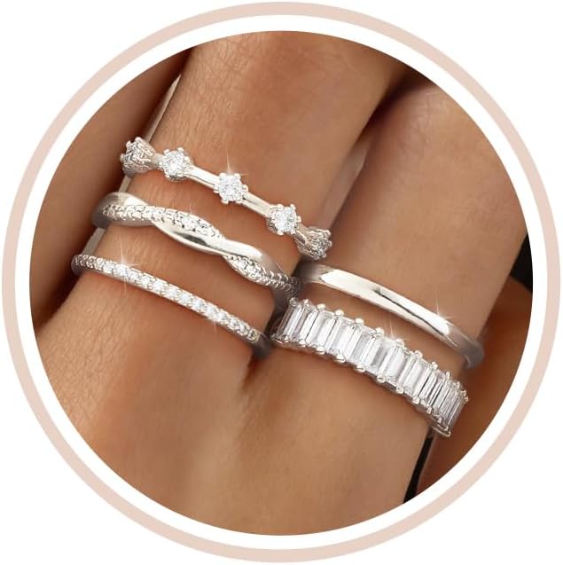 Stackable Silver/Gold Rings for Women Non Tarnish Trendy Dainty 14K Gold Plated Stacking Cubic Zirconia Thumb Ring Set Minimalist Promise Wedding Bands Engagement Rings for Women Size 6-10