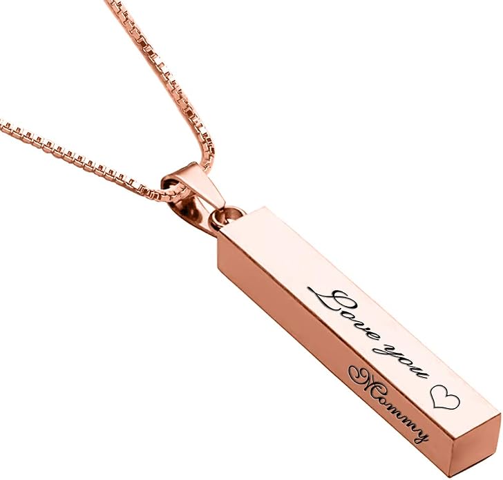 Personalized 3D Vertical Bar Necklace, Custom Necklace Engraved with Any Name Pendant Jewelry Mothers Day Gift