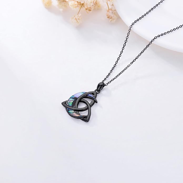 CHENGHONG Celtic Moon Necklace for Women 925 Sterling Silver Celtic Knot Moonstone Pendant Necklace Crescent Irish Necklaces Celtics Jewelry Gift for Women Men