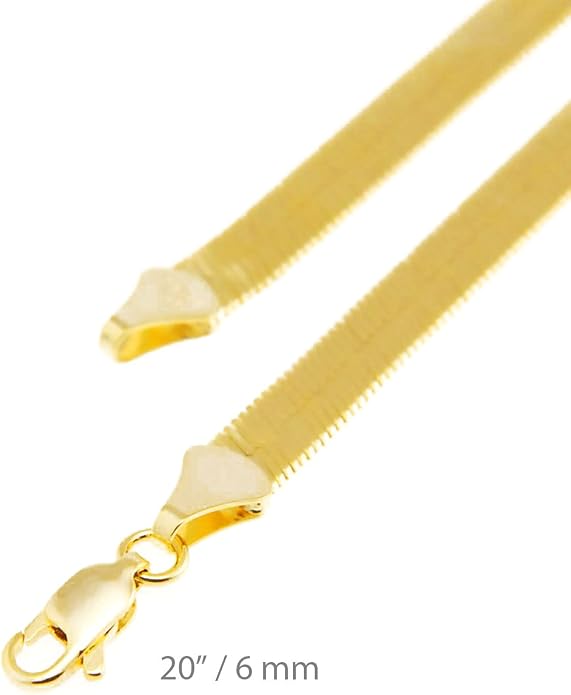 Men's Women's Flat Flexible Shine Herringbone Chain Necklace 14kt Gold Plated sized 20"