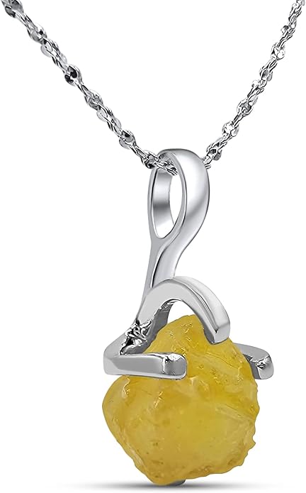 Natural raw gemstone pendant chain necklace with white gold over 925 solid sterling silver, birthstone dainty solitaire gift for her, uniquelan jewelry