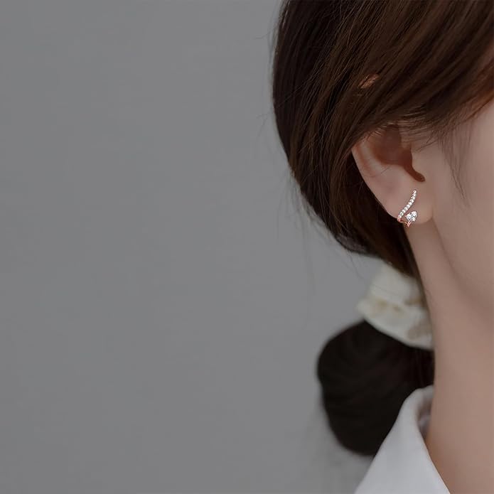 Reffeer Solid 925 Sterling Silver CZ Crawler Earrings Cuff for Women Teens CZ Wrap Stud Earrings Hypoallergenic