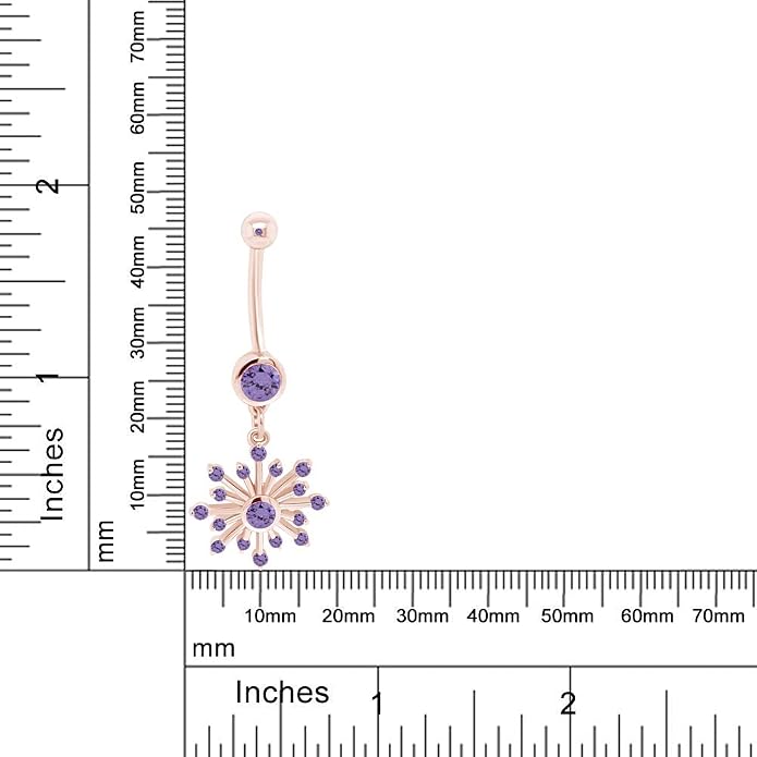 AFFY Snowflake Belly Button Ring for Women Simulated Birthstone, Round Cut Gemstone in 14K Gold Over 925 Sterling Silver, Navel Barbell Piercing Jewelry for Her
