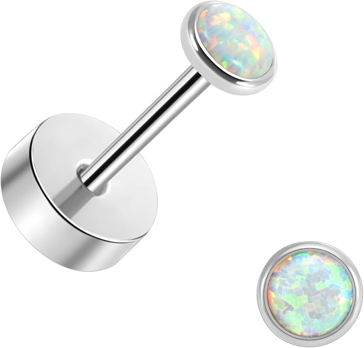 Titanium Earrings for Women Stud Earrings Cubic Zirconia Dainty Screw Flat Back Hypoallergenic Earrings for Women for Multiple Cartilage Helix Conch Tragus Piercing Jewelry for Sensitive Ears