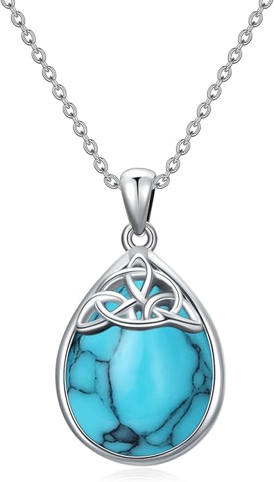 PELOVNY Celtic Knot Necklaces for Women 925 Sterling Silver Gemstone/Birthstone Teardrop Infinity Necklace Irish Celtic Pendant Jewelry Gifts for Mom Daughter Wife