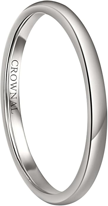 CROWNAL 1mm 2mm 3mm 4mm 5mm 6mm 7mm 8mm Tungsten White/Yellow Gold/Rose Gold Plated Wedding Band Ring Men Women Plain Dome Polished Comfort Fit