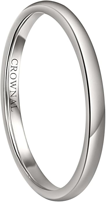 CROWNAL 1mm 2mm 3mm 4mm 5mm 6mm 7mm 8mm Tungsten White/Yellow Gold/Rose Gold Plated Wedding Band Ring Men Women Plain Dome Polished Comfort Fit