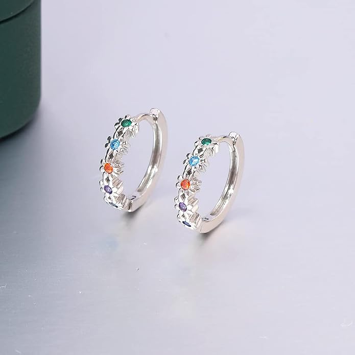 CiNily Small Hoop Earrings for Women Girls Flower Cubic Zirconia Huggie Earrings Hypoallergenic 14K Yellow Gold Plated Cartilage Earrings