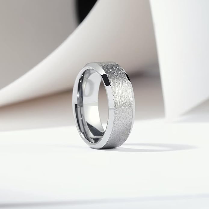 King Will Classic Tungsten Carbide Ring Brushed Two Grooved Center Hammered Design Mens Wedding Band for Men