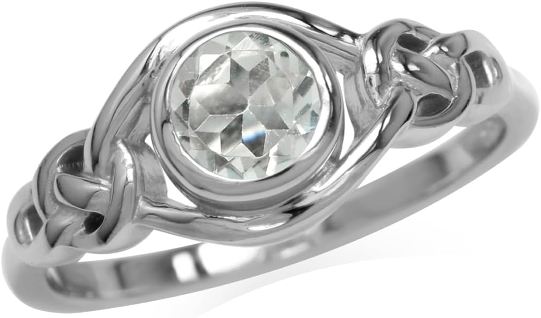 Silvershake Birthstone Gemstones White Gold Plated 925 Sterling Silver Irish Celtic Knot Engagement or Promise Solitaire Ring Jewelry for Women