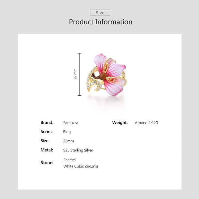 Santuzza 925 Sterling Silver Enamel Flower Statement Ring for Women