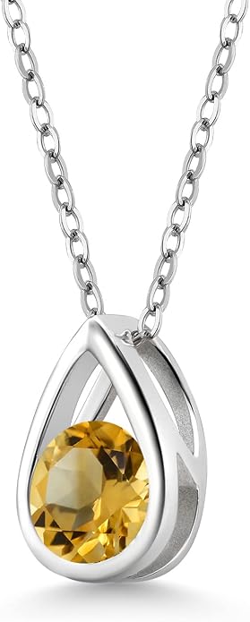 Gem Stone King Teardrop Pendant Necklace For Women | 5MM Round Gemstone Birthstone | 925 Sterling Silver | With 18 Inch Silver Chain | Fine Jewelry Gift for Her Mom Women Wife