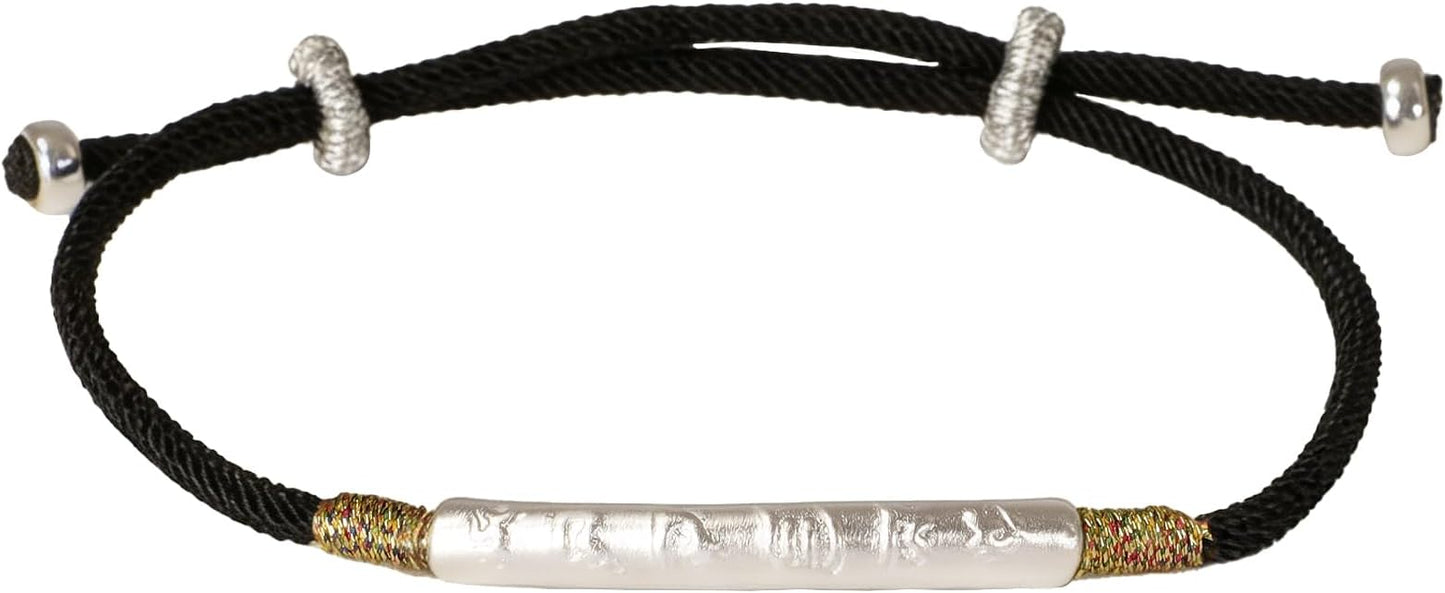 Om Mani Padme Hum Bracelet, Handmade Tibetan Buddhist Mala Bracelet with Six True Words Mantra for Protection, Good Luck & Positive Karma, Adjustable Red or Black String Bracelet for Women & Men