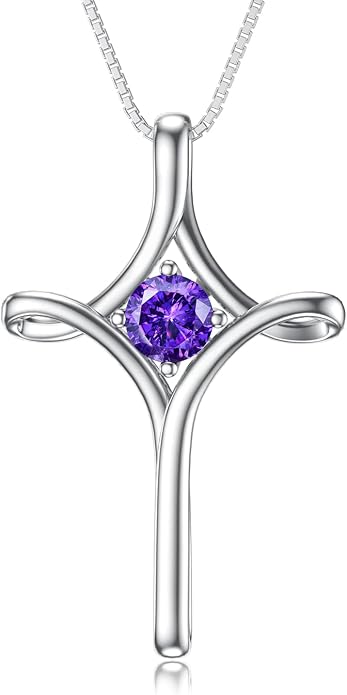 TOUPOP Cross Necklace for Women 925 Sterling Silver Birthstone Cross Pendant Fine Jewelry Anniversary Birthday Mothers Day Gifts for Mom Wife Her