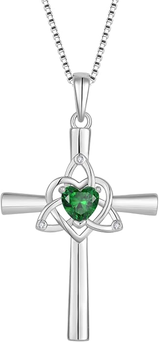 Celtic Cross Necklace 925 Sterling Silver Necklace for Women Birthstone Necklace Jewelry Gifts for Christmas Birthday or Anniversary Birthday