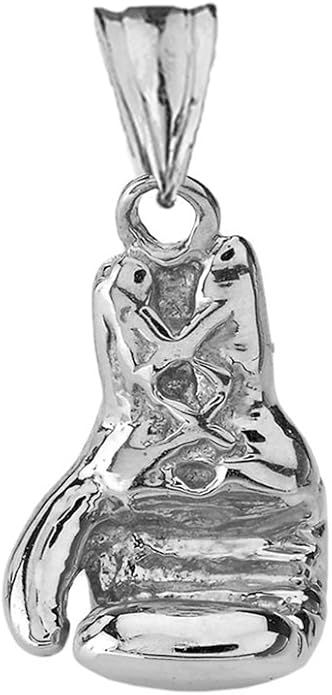Fine 3D Boxing Glove Sports Charm Pendant Necklace in Solid Sterling Silver