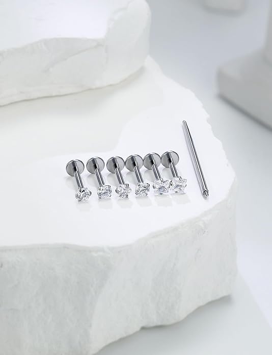 20G 18G 16G Astm F136 Titanium Internal Thread Flat Back Earrings Nose Studs Tragus Helix Conch Cartilage Lobe Earrings Medusa Labret Snake Bite Monroe Lip Ring Piercing Jewelry For Women Men