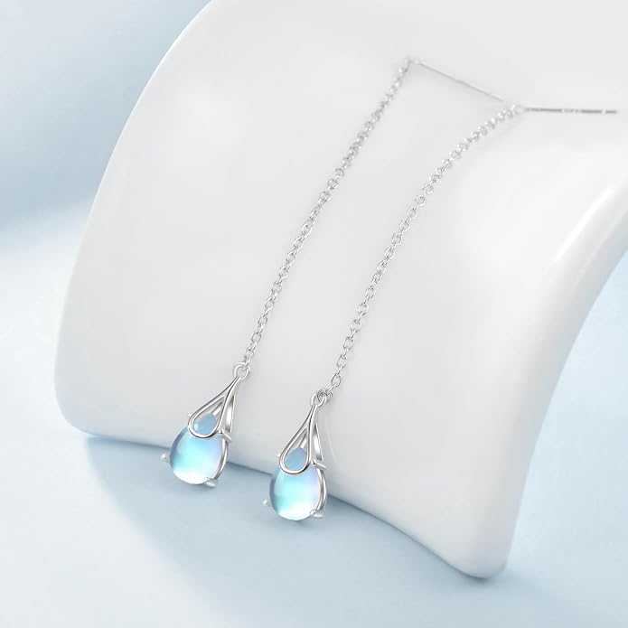 POPLYKE Sterling Silver CZ Threader Earrings Teardrop Chain Tassel Dangling Earrings for Women Dangling Jewelry