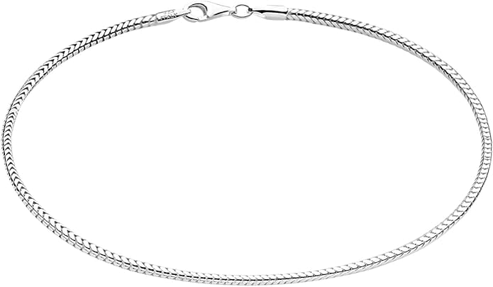 Savlano 925 Sterling Silver Solid Italian Figaro, Rope,Herringbone, Curb, Ball Bead, Snake, Mariner Chain Anklet for Women, Comes in 0.8mm - 5mm With Gift Box