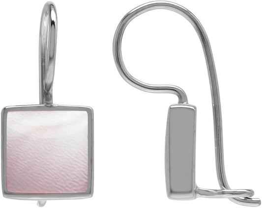 Silvershake 9MM Square Shape Stone Inlay White Gold Plated or 18K Gold Plated 925 Sterling Silver Basic Hook Closure Earrings Jewelry for Women