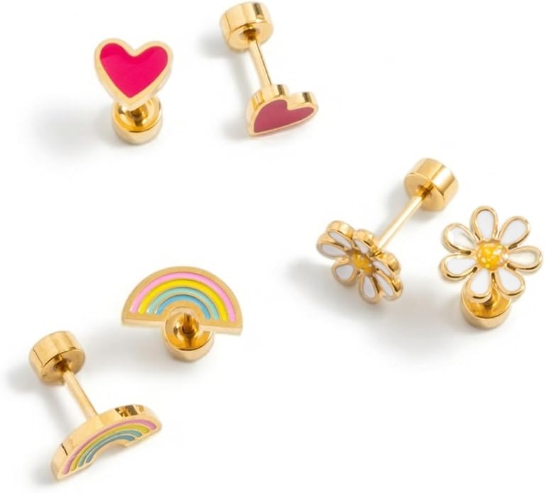 Colorful Stud Earrings - Gold, hypoallergenic, flat back earrings, all-day comfort for sensitive ears