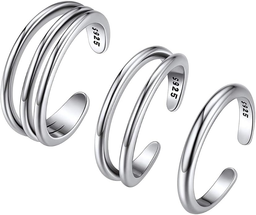 ChicSilver 925 Sterling Silver Toe Ring Minimalist Hypoallergenic Adjustable Band Ring Summer Beach Bare Foot Jewelry