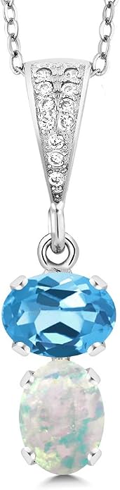 Gem Stone King 2-Stone Gemstone Birthstone Pendant Necklace for Women in 925 Sterling Silver | Oval 8x6MM | 18 Inch Silver Chain | Fine Jewelry for Her Mom Wife