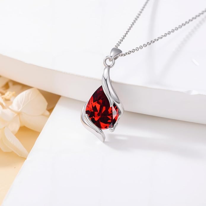 HPQQ Birthstone Necklace for Women 925 Sterling Silver Teardrop Pendant Fine Jewelry Birthday Mothers Day Gifts for Women Mom Her