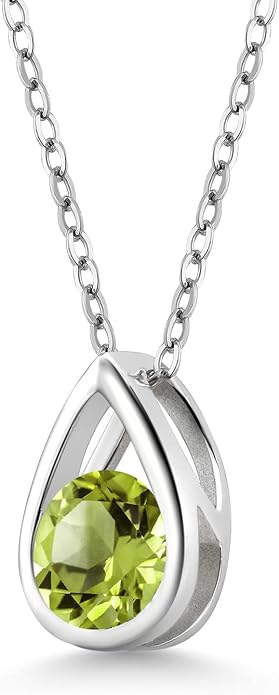 Gem Stone King Teardrop Pendant Necklace For Women | 5MM Round Gemstone Birthstone | 925 Sterling Silver | With 18 Inch Silver Chain | Fine Jewelry Gift for Her Mom Women Wife