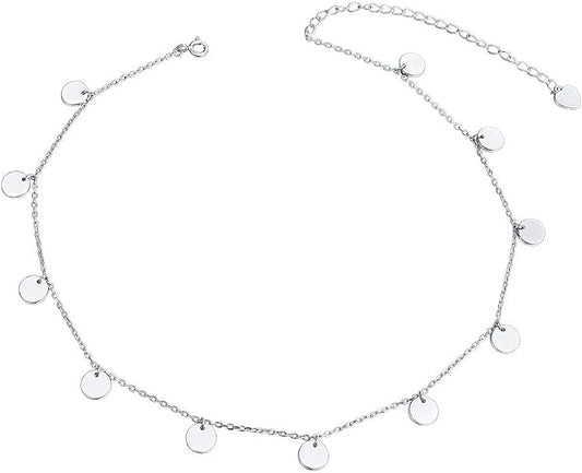 Sterling Silver Jewelry Choker Necklace Pendant Disc Chain Statement Necklace For Women 13+3 inches
